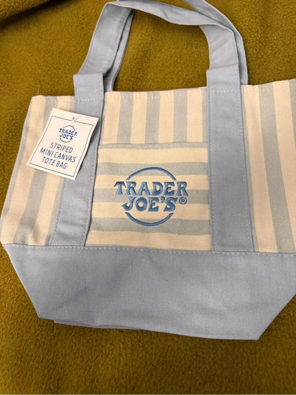 Trader Joe's Blue Striped Canvas Mini Tote! NWT